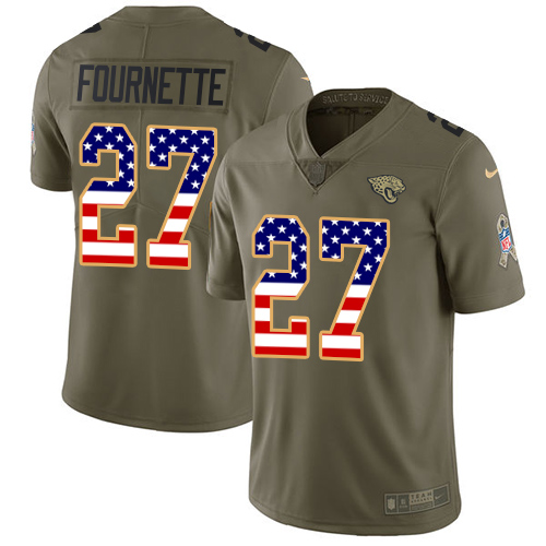 Nike Jaguars #27 Leonard Fournette Olive/USA Flag Men's Stitched NFL Limited Salute To Service Jersey
